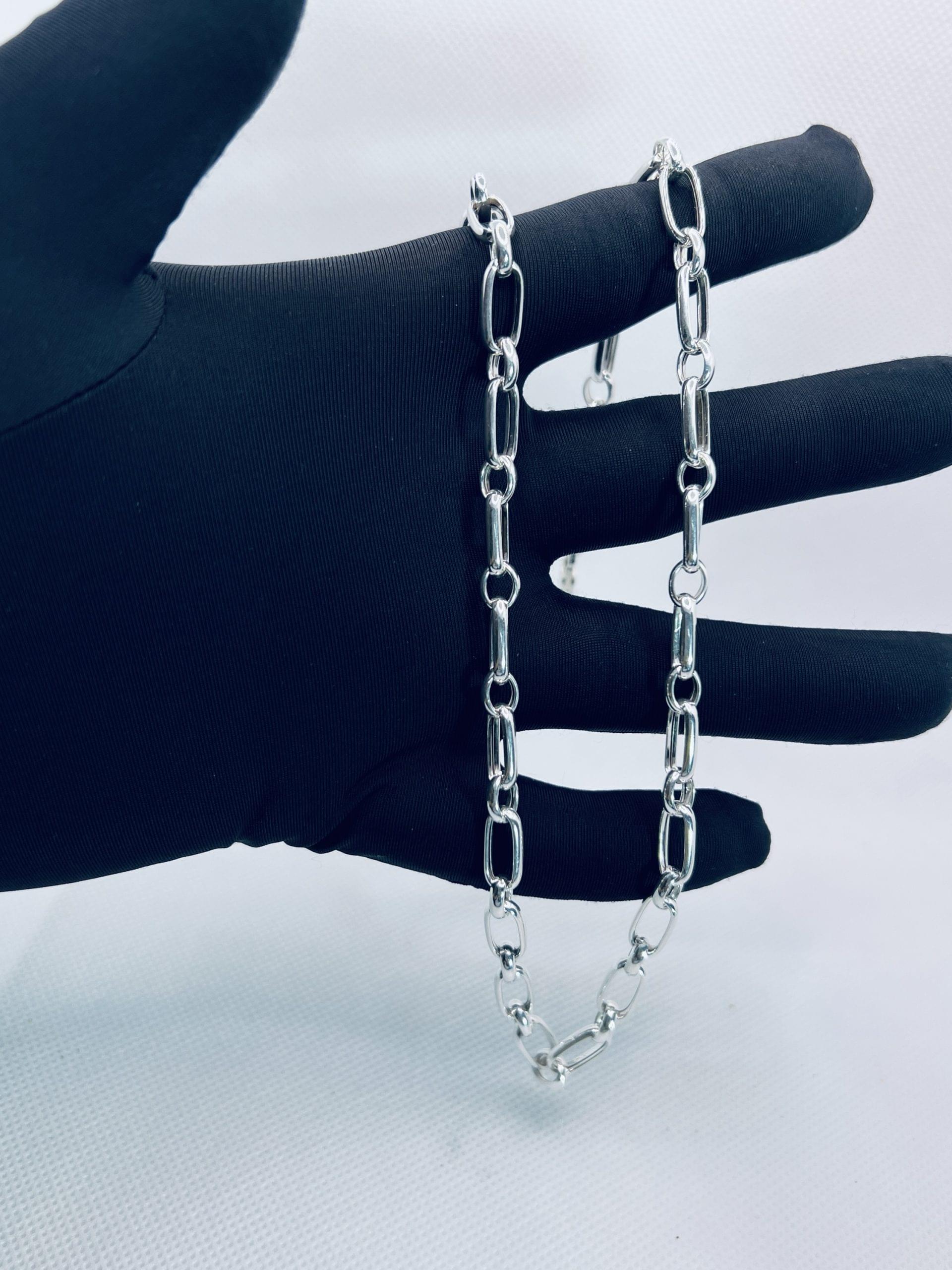 925 Sterling Silver Elongated Link Chain for Men